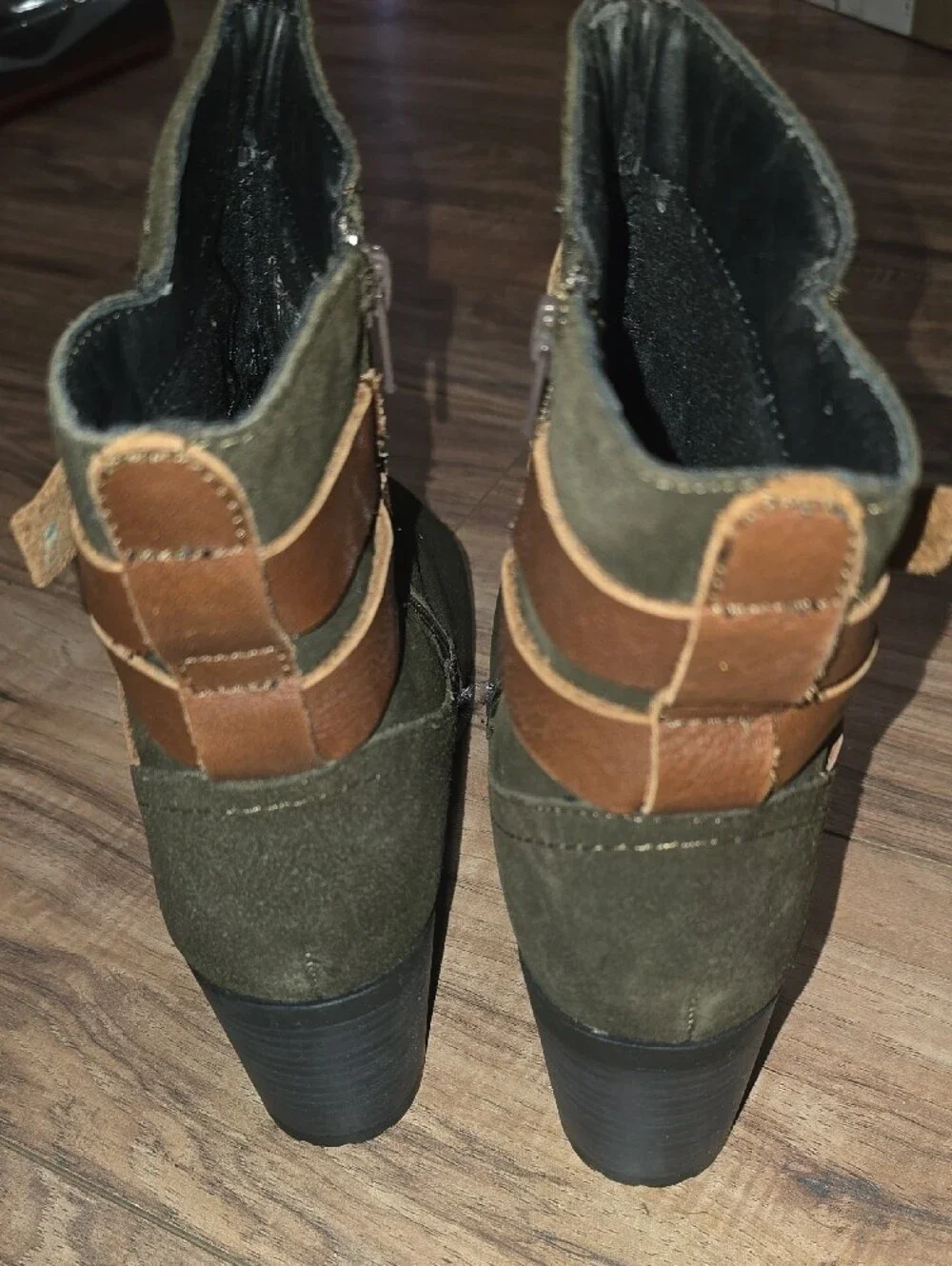 Skechers Women's Suede Ankle Boots with Olive Color Brown Wrap Strap